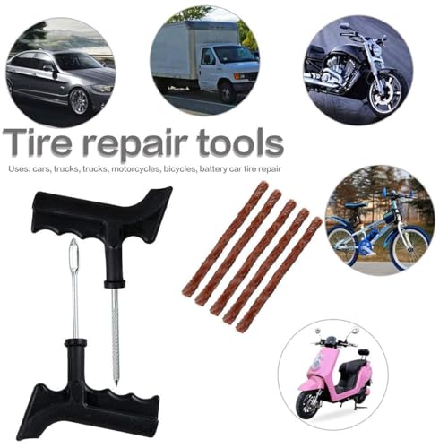 Image of 9in1 Universal Tubeless Tire Puncher Kit Emergency Flat Tire Repair Patch Puncture Kit for Car, Bike, SUV, & Motorcycle with Storage Bag, Polish, Plier (9in1 Puncture Kit)