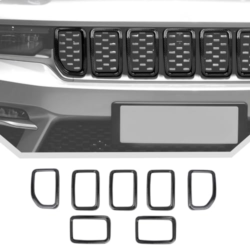 Image of Carbon Fiber Grill Inserts for 2021+ Jeep Grand Cherokee Grill Cover Trim Accessories (7PCS)