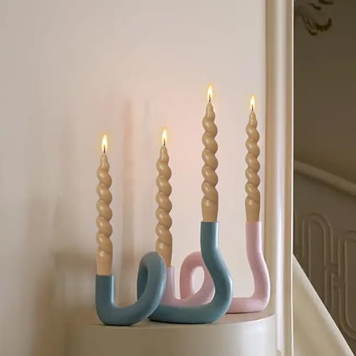 Image of Tan Beige Spiral Taper Candles 7.5 Inch Short Candlesticks Smokeless Twisted Candles Unscented Candle Sticks Handmade 4 PCS for Romantic Gifts Christmas Dinner Decor