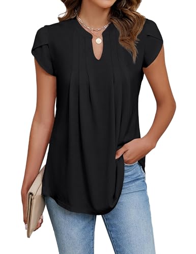 Cuptacc Tunika Damen V-Ausschnitt Kurzarm Blusen Damen Sommer Elegant...