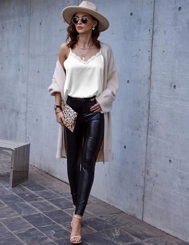 Ekouaer Women's 2 PCS Cami Top Satin Tank Top Adjustable Spaghetti Strap Camisole2