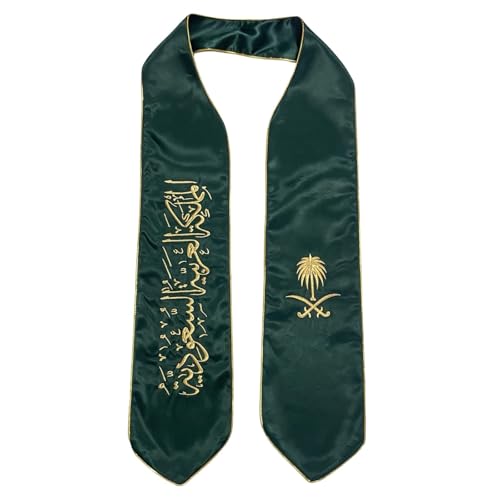Saudi Arabia National Day Shawl Royal Green with Gold Embroidery Kingdom Logo and Arabic Calligraphy