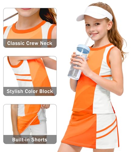 Image of AOBUTE Girls Tennis Golf Outfit Tank Top and Skirt with Shorts Set 4-12 Years