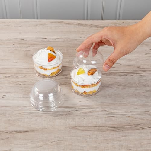 Restaurantware LIDS ONLY: Mini Serve Dome Lids, 100 Disposable Round Covers - Cups Sold Separately, Stackable, Clear Plastic Dessert Cup Lid, Fits 4 Ounce Cups, For Dessert Delivery Orders by Restaurantware - Image 5