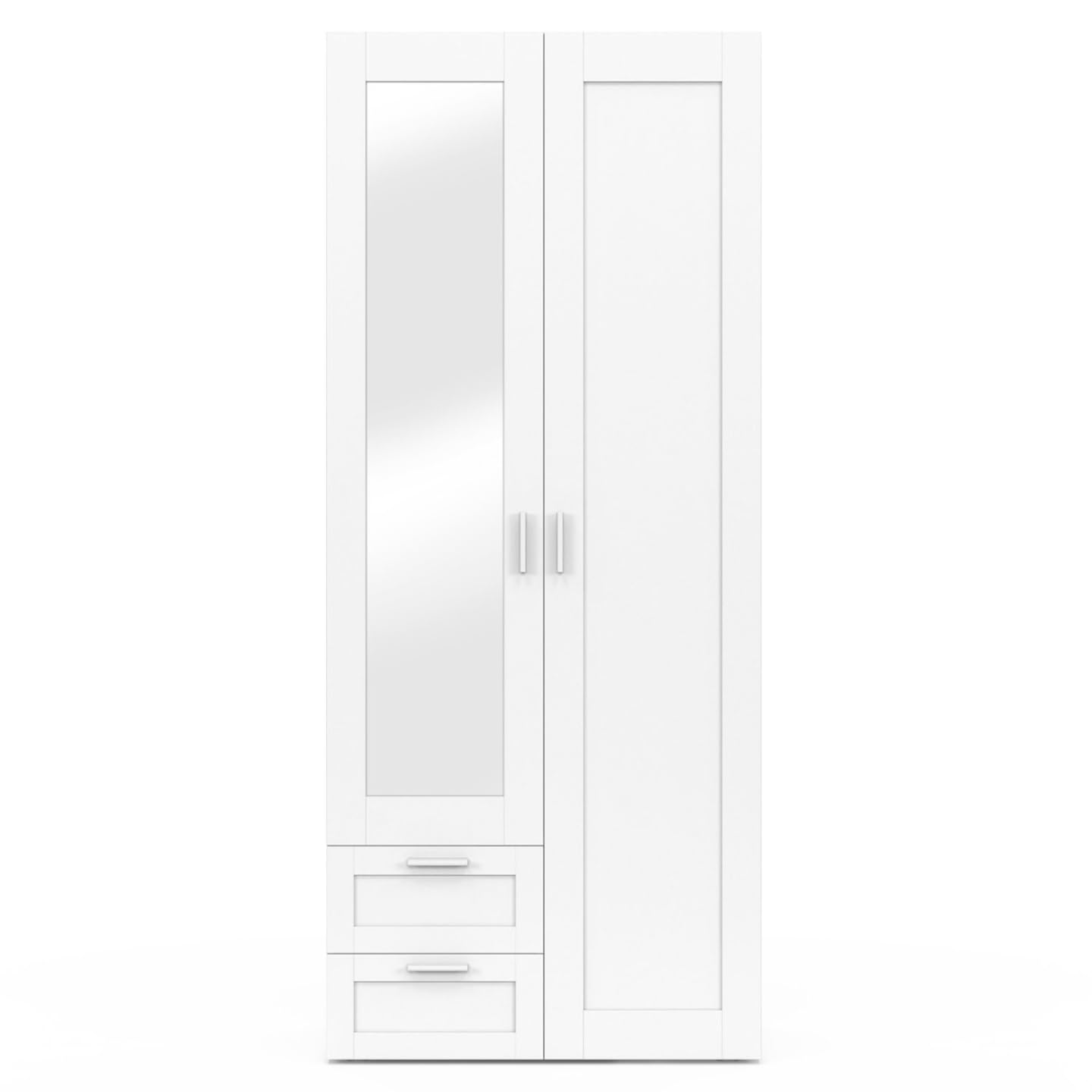 IDMarket - Armario de 2 puertas VITO blanco 80 cm con 2 cajones, espejo y estantes