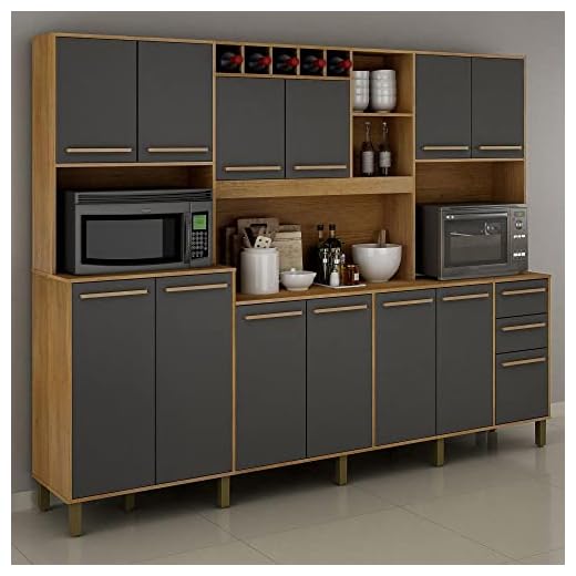 Armário para Cozinha 12 Portas 3 Gavetas Agata Valdemóveis Cinamomo/grafite