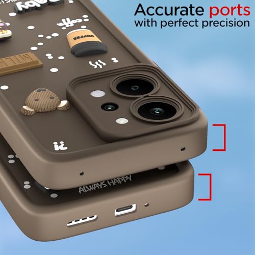 Image of Pikkme Back Cover for Realme P4 Power 5G | 3D Bear Silicone Cute & Fun Coffee Cartoon | Full Body Protection Bumper Case (Brown)