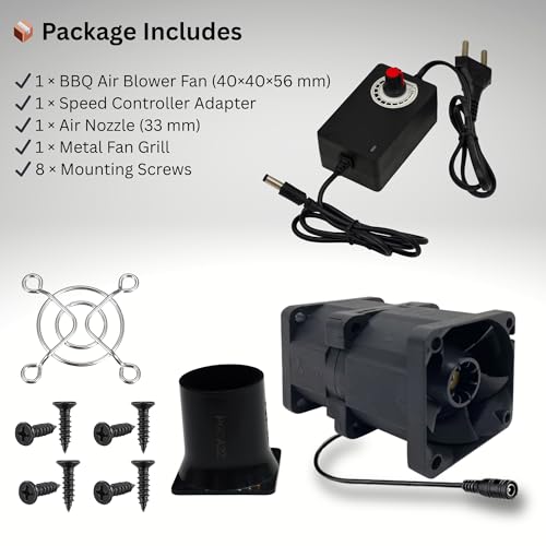 Image of High Speed BBQ Air Blower Fan, 23000 RPM, 4V-12V Adjustable Speed Controller, 4 Ball Bearing DC Motor, for BBQ Grill, Tandoor, Coal Bhatti, Angithi, Sigdi & Wood Stove, 24W
