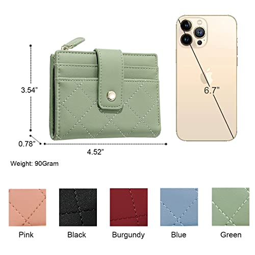 Sunwel Fashion Diamond Quilted Wallet Small Bifold Zipper Wallet 7 Card Slots Coin Purse Women's Wallet With Id Window For Women Girls (Green) #TOP2