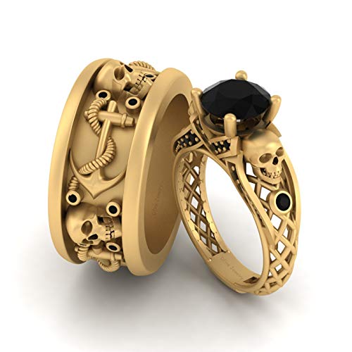 Duo d'alliances onyx noir style motard et rock pour mariages originaux