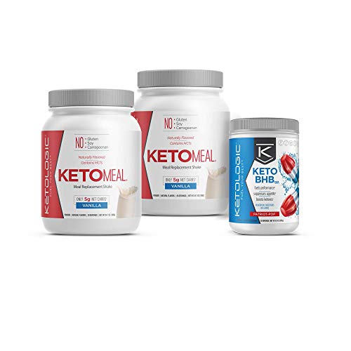 KetoLogic Keto 30 Challenge Bundle: Tim Tebow Approved | 30-Day Supply Keto Meal Replacement Shakes with MCT & BHB Exogenous Ketones Powder | Kickstarts Your Ketogenic Diet | Vanilla & Patriot Pop