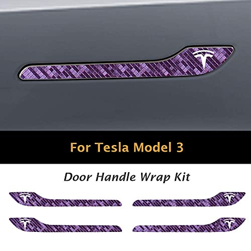 Image of IPG Compatible for Model 3 / Model Y /Juniper Door Handle Decal Sticker Wrap Kit (Set of 4) with Tesla Logo Personalize Your Tesla (Purple to Blue Chameleon)