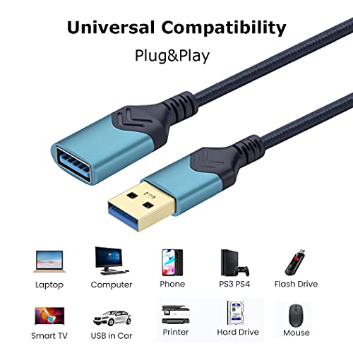 Image of USB 3.0 Extension Cable,[2Pack] 2FT High Speed Extension Cable USB Male to Female Extension Cord for Playstation /Xbox /Flash Drive /Card Reader /Hard Drive /Keyboard /Printer /Scanner(Dark Blue, 2Pack 2FT)