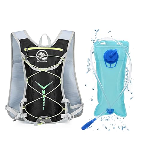 RAPIDSKY Kit hidratación Mochila con Bolsa de Agua 2L, Unisex para Running, maratón, Ciclismo y Camping (Negro)
