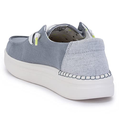 Image of HEYDUDE Women's Wendy Rise Chambray Abyss Blue Size 8 | Women's Shoes | Women's Lace Up Loafers | Comfortable & Light-Weight