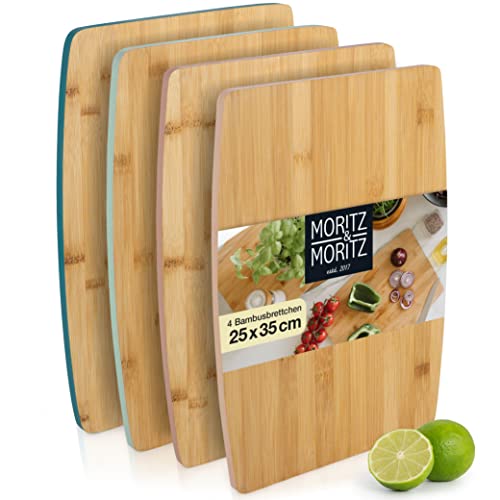 Moritz & Moritz 4 tablas de cortar de bambú – 35 x 25 x 1 cm – Tabla de cortar madera de bambú – tablas para cortar y servir