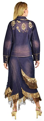 Dare2BStylish Women 2 Piece Denim Rhinestone Embellished Skirt Set4