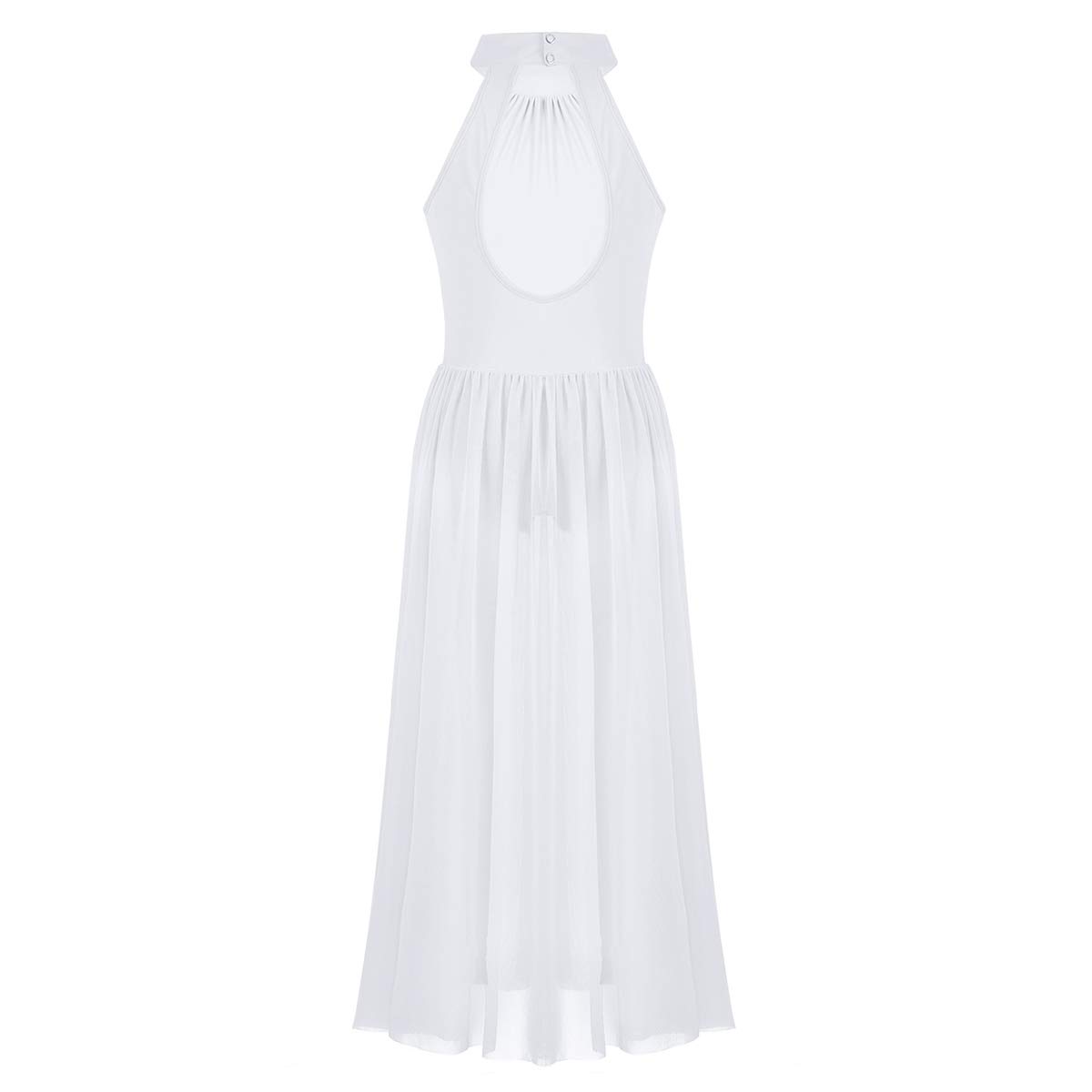 easyforever Big Girls Mock Neck Cutout Back Praise Lyrical Dance Maxi Dress Sleeveless Workout Leotard Jumpsuit White 8