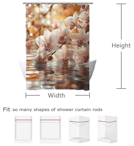 Rideau de douche 90x180 cm lac et fleur en polyester imperméable
