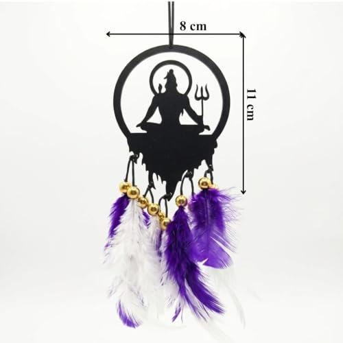 Image of Acrylic Dream Catcher Car Hanging Ornament with Purple and White Feathers - Rear View Mirror Decor for Cars, Spiritual Wall Hanging Decoration for Home, Office and Gift Use (SIVAJI-03)