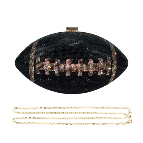 Gripit Bling Rhinestone Football Shaped Rugby Quirky Bag Purse for Women Girls Shiny Black