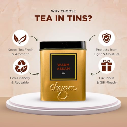 Image of CHAYAM Warm Assam - 50g Loose Tea in Tin | Strong Whole Leaf Orthodox Tea from Assam | Bold & Malty Flavour | Premium Indian Black Tea Rich in Antioxidants