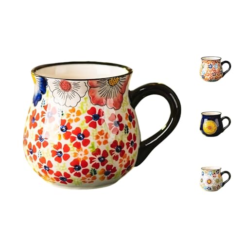 Taza de cerámica floral de 15 oz estilo panzuda