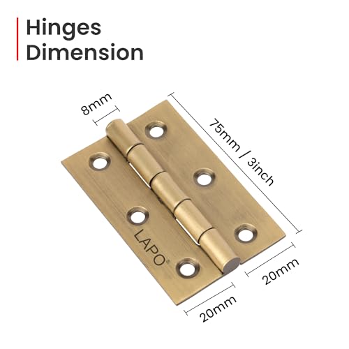 Image of LAPO Stainless Steel Door Hinges, 3 Inch x 14 Gauge /1.5mm Thickness, Plain Joint Butt Hinges, Seamless Movement Performance, Strong Kabja for Window Doors, 5 Years Warranty, Antique Finish, Pack of 3