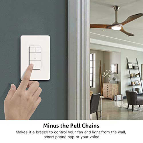 Smart Ceiling Fan Control and Dimmer Light Switch, Neutral Wire Needed, Treatlife Single Pole Wi-Fi Light Switch Fan Speed Control, Works with Alexa/Google Assistant, Schedule, Remote Control (2PACK)