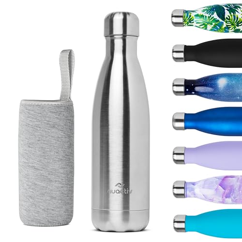 Nuactiv Botella de Agua Termica en Acero Inoxidable 500ml con Aislamiento al Vacío, 12h para Bebidas Calientes y 24h Frías, Sin BPA, Botella Termo Agua Fria para Niños, Viajes, Gimnasio y Deportes