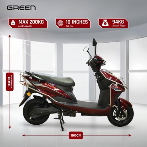 Image of Green Invicta Low Speed Electric Scooter with Steel Frame Non RTO 60KM Range Red with Portable Charger