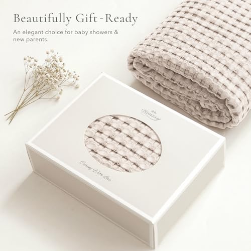 Image of Konssy Waffle Baby Blanket for Boys & Girls, Soft Newborn Swaddle Blanket | Waffle Knit, Cozy Crib Blanket Neutral for Nursery, Stroller & Toddler Bed, Machine Washable, 41 inch x 37 inch(Oat)