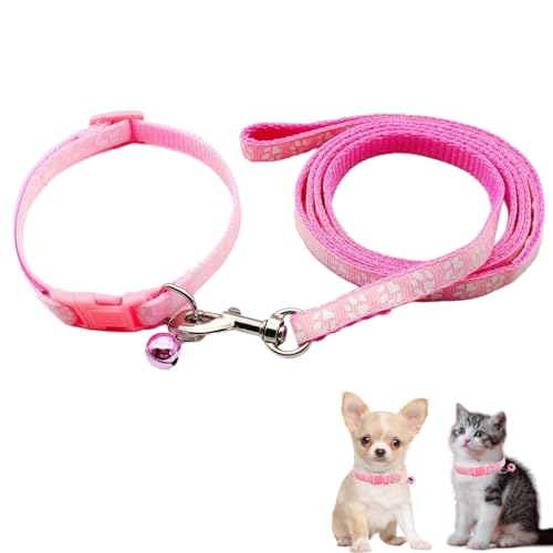 Pink Dog Collar and Leash Set,Nylon Paw Print Small Dog Collar with Bell Adjustable Buckle for Xs XSmall Cat Puppy Dogs Girl Kitten Yorkie Chihuahua X-Small Pink Size: Neck 7-12"