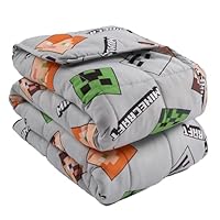 OHS Minecraft Blanket Weighted for Adults 3kg, Microfibre Reversible Calming Blanket Sleep Therapy Anxiety Relief Minecraft Gifts Heavy Blankets, Grey - 150 x 100cm