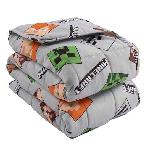 OHS Minecraft Blanket Weighted for Adults 3kg, Microfibre Reversible Calming Blanket Sleep Therapy Anxiety Relief Minecraft Gifts Heavy Blankets, Grey - 150 x 100cm