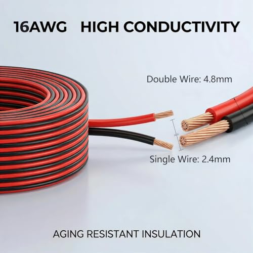 16 Gauge Wire 25FT, 16 AWG CCA Red and Black 2 Conductor Speaker Wire - Image 5