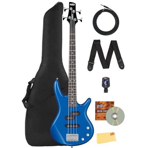 Ibanez GSRM20 SR Gio miKro Short-Scale Bass Guitar - Starlight Blue Bundle with Gig Bag, Tuner...