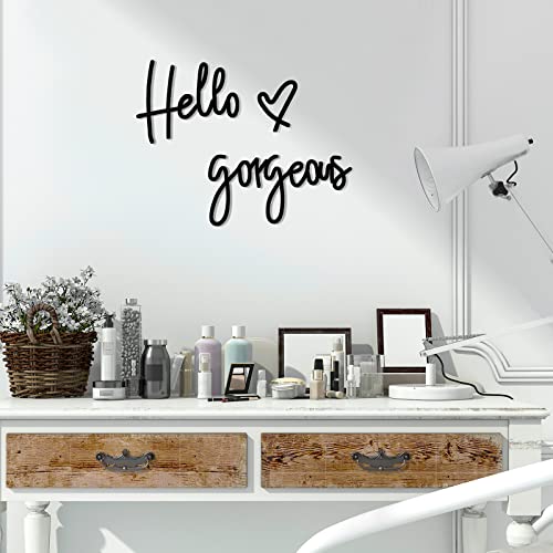 Hello Gorgeous Wall Decor Words Hello Gorgeous Sign Black 3D Wooden Wall Sign Hello Gorgeous Decor Wall Art for Home Room Office Door Decorations Party Supplies
