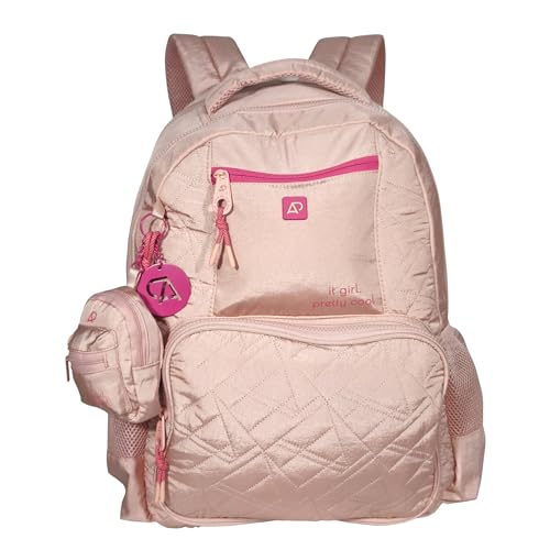 Mochila Feminina Grande Crinkle para Faculdade, com Compartimentos Múltiplos e Bolso Lateral (Rosa)