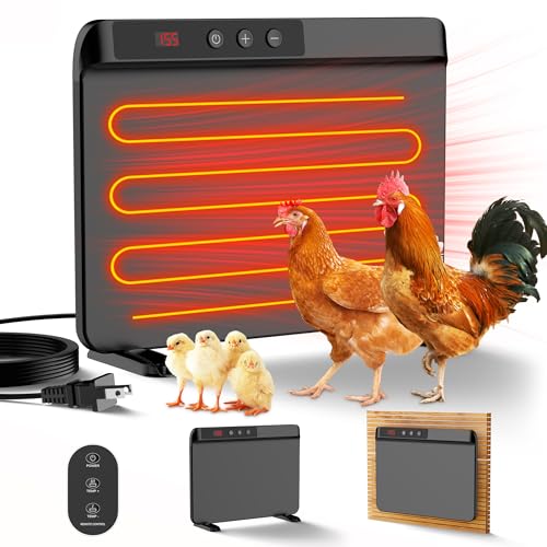 TIMEBAL 2025 Smart Chicken Coop Heater with Adjustable Temperature Remote Control, 200 Watts Radiant Heat Flat Panel Heaters for Winter Heating,Adaptable to Timer and Temp Controllers (Black)