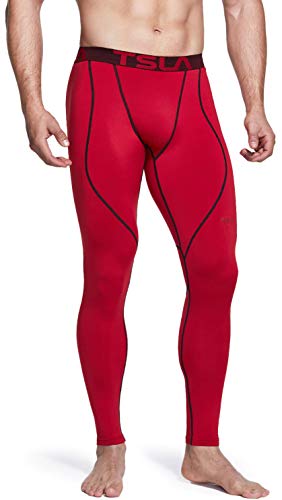 TSLA Men's Thermal Compression Pants, Athletic Sports Leggings & Running Tights, Wintergear Base Layer Bottoms, Heatlock Athletic(yup53) - Red, Small