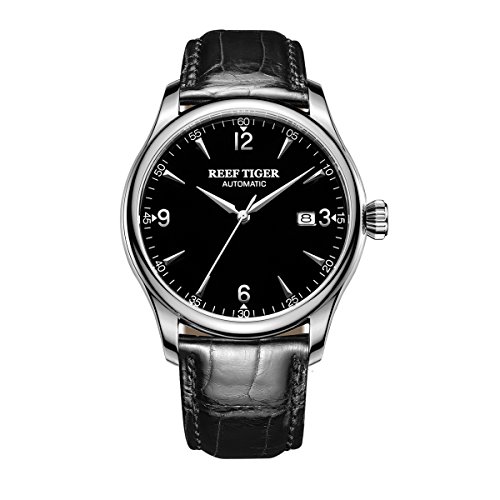 Reef Tiger �����Y�r���v Men's Dress Watches with Date �X�e�����X�X�`�[�� Watch with Leather Strap RGA823