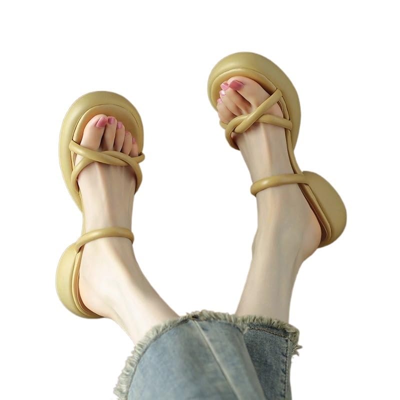 Round Toe Thick Sole Cross Tie Toe Sandals for Women Wearing Thick Heels for External Wear3