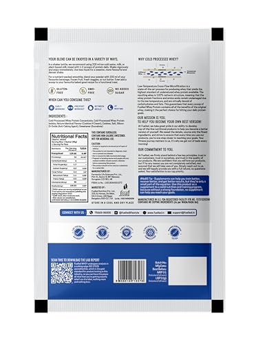 Image of Fuelled Whey Protein Powder Concentrate & Isolate with 24 g Protein, 5 g BCAA (35 g x 15 Single Serve Sachets) Lab Tested (Chocolate Cookie Crunch)