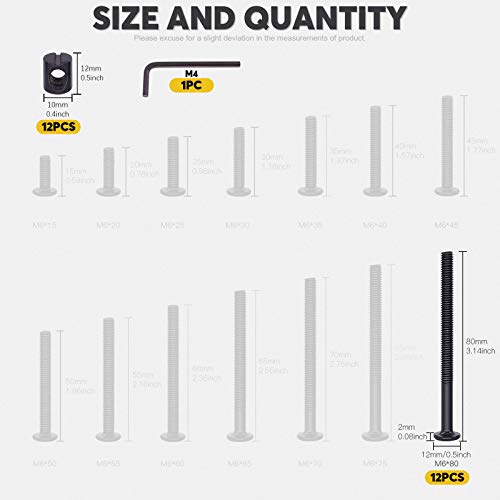 Mardatt M6 x 80mm 24PCS Black Zinc Plated Hex Socket Cap Bolts Crib Bolts and Barrel Nuts Cross Dowel Replacement for Crib Cots Beds Chair Table Desk Furniture