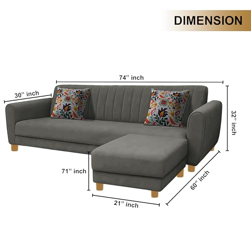 Image of Rosebell-Modern L-Shape Velvet Sofa Set for|Right-Hand Sectional Sofa with Tufted Back 4-Seater Corner Couch,Perfect for Home Office Guests Living Room-Grey