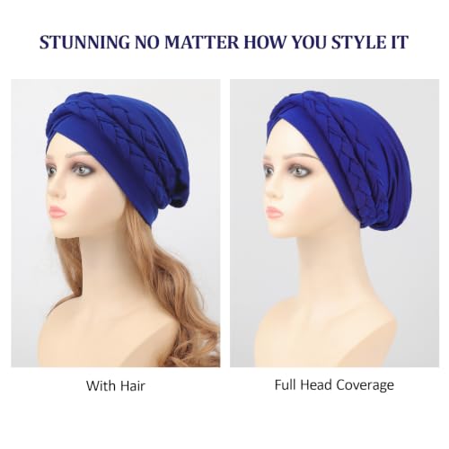 Image of DRESHOW African Women Turban Caps Beanie Twist Headscarf Pre-Tied Double Twisted Braid Hair Cover Wrap Hat Chemo Cancer Cap