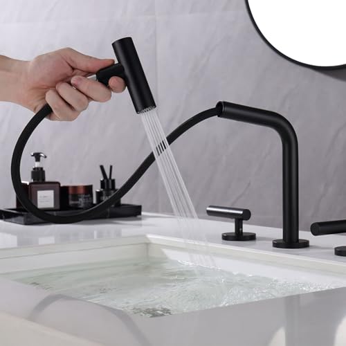Robinet de lavabo extractible 3 trous mitigeur noir eau chaude froide pour évier salle de bain