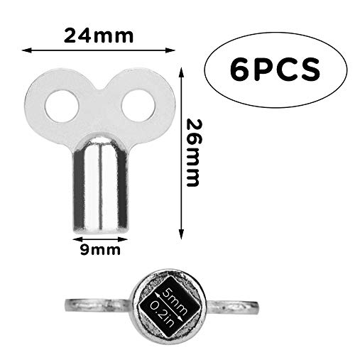 TOYMIS 6Pcs Radiator Valve Keys, Radiator Bleed Hole Key Radiator Vent Air Valve Key Plumbing Valve Key for Radiators and Faucet (Silver)
