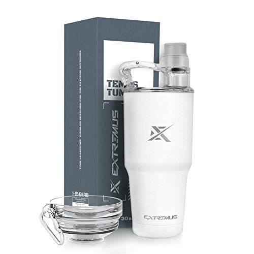 Extremus Coffee Tumbler Stainless Steel Vacuum Insulated Tumbler with 100 Leak-Proof Travel Coffee Mug Lid and Water Bottle Lid30 ozGlacier White 2 Lids